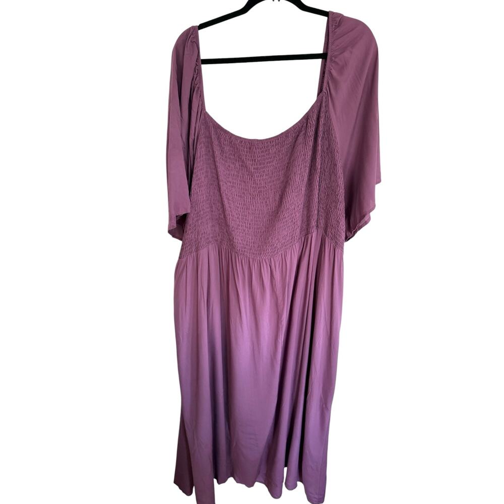 BloomChic Womens 6X 30 V Neck Ruched Knot Midi Dress Pocket Ruffle Hem NWT - Picture 9 of 13
